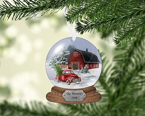 Amazon Com Personalized Snow Globe Red Christmas Ornament Custom