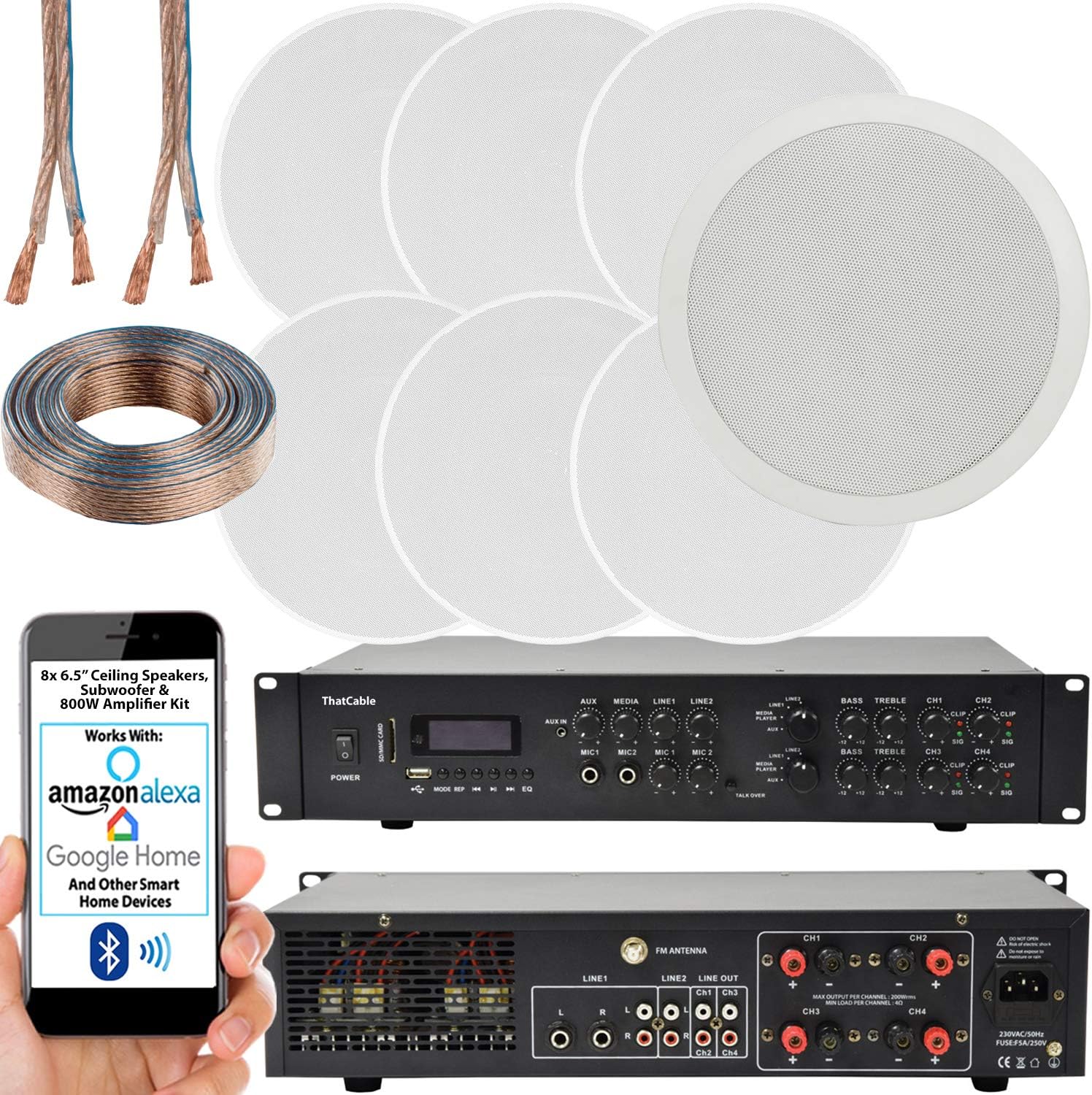 800W Multi Zone Bluetooth Sound System 4 Channel HiFi Matrix Amplifier Amp Kit 6x 100W Low