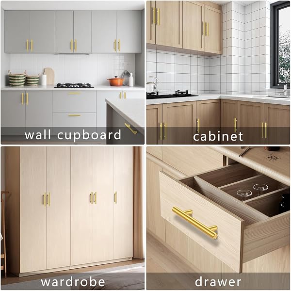 30 PACK 5 INCH BRUSHED BRASS CABINET PULLS FOR KITCHEN DRAWER, STAINLESS HARDWARE STEEL DRAWER FOR WARDROBE BATHROOM CUPBOARD FURNITURE PULLS, GOLDEN CABINET HANDLES 5”LENGTH, 3”HOLE CENTER