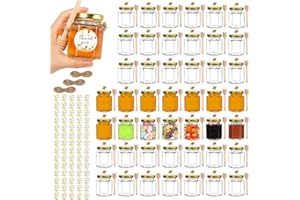 AuroTrends 3oz Honey Jars with Dipper 48Pack, Mini Honey Jars for Baby Shower Favors/Wedding Favors for Guests Bulk-Mini Glass Jars with Lids/Wooden Dippers (3 fl.oz-48Pack)