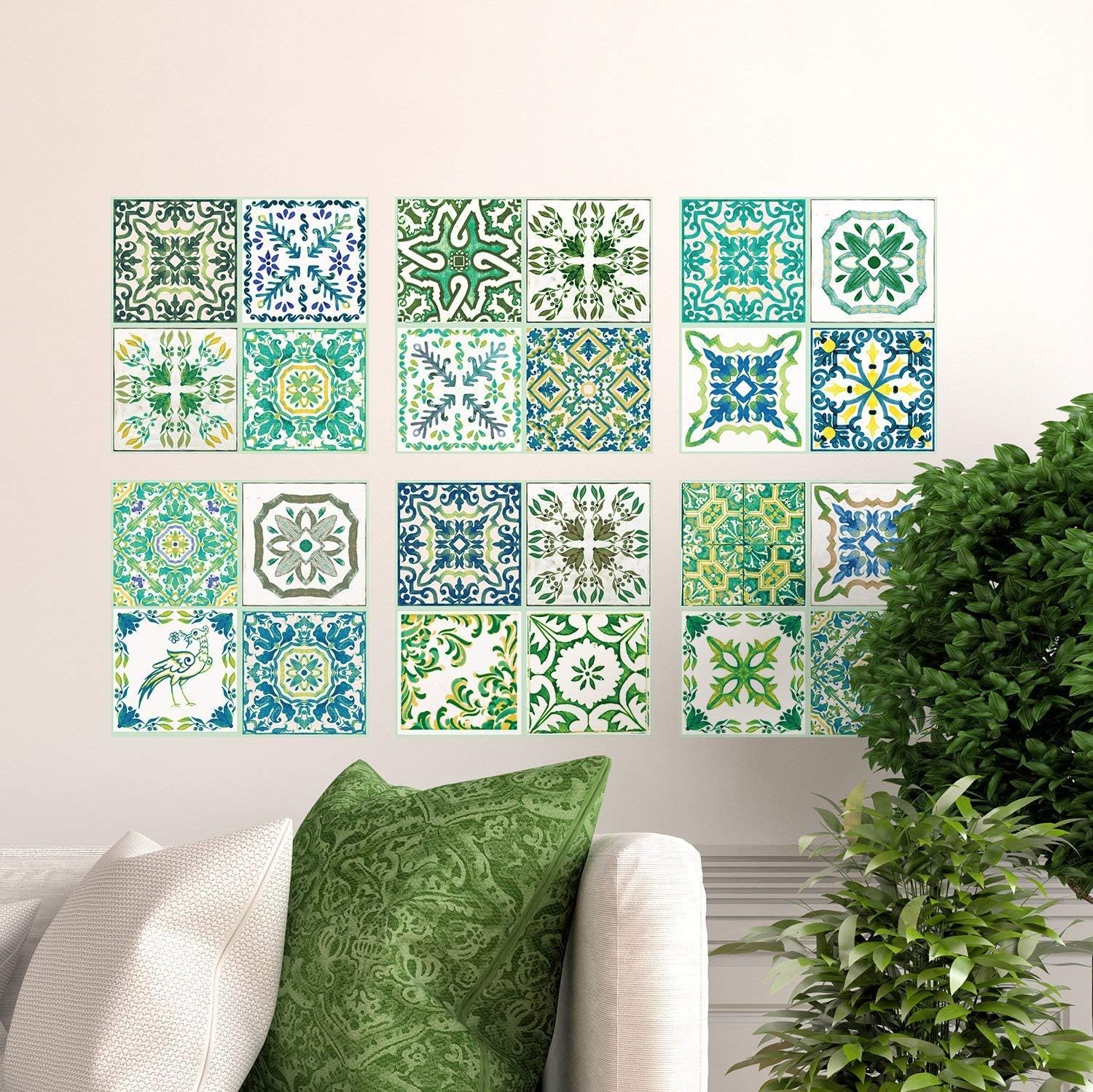 Walplus Wall Stickers Removable Self-Adhesive Mural Art Decals Vinyl Home Decoration DIY Living Bedroom Kitchen Décor Wallpaper Gift Turkish Green Mosaic Tile Sticker - 20 cm x 20 cm - 12 pcs - Image 5