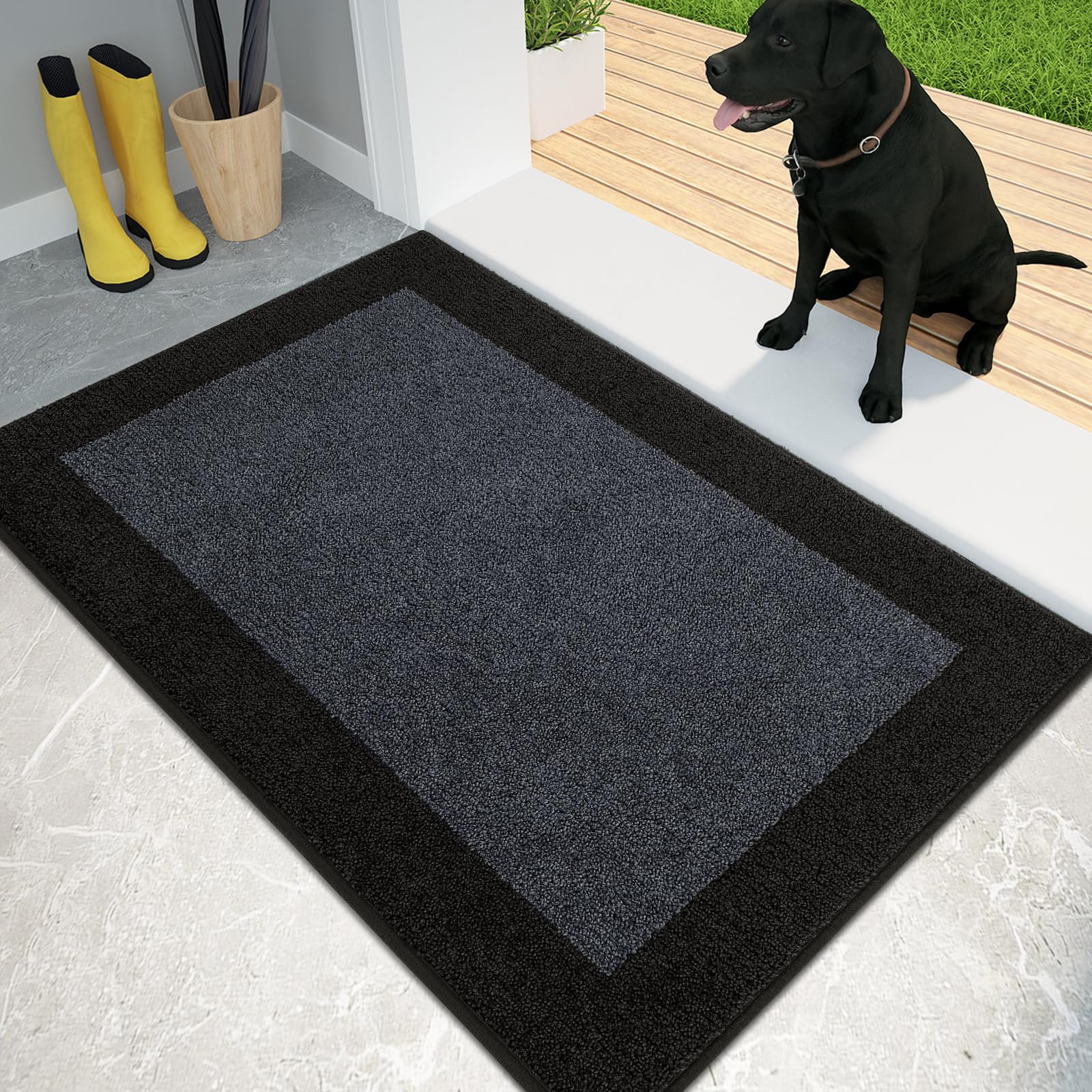 Photo 1 of PURRUGS Dirt Trapper Door Mat 24" x 36", Non-Slip/Skid Machine Washable Entryway Rug, Shoes Scraper, Throw Rug, Super Absorbent Area Rug for Muddy Wet Shoes and Paws, Bluish Grey & Charcoal