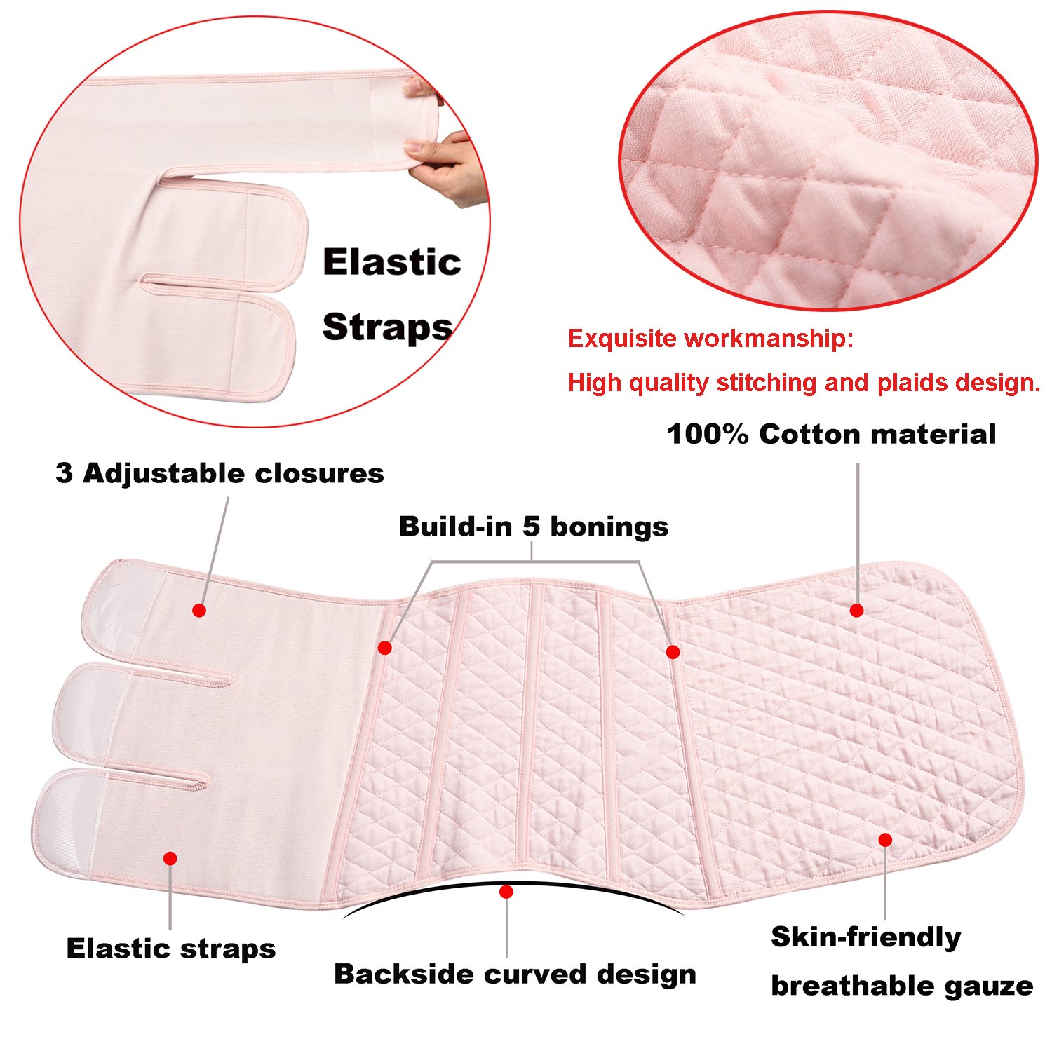 Chongerfei Postpartum Belly Wrap Band Shapewear Maternity Support Girdle Belt C Section Pink