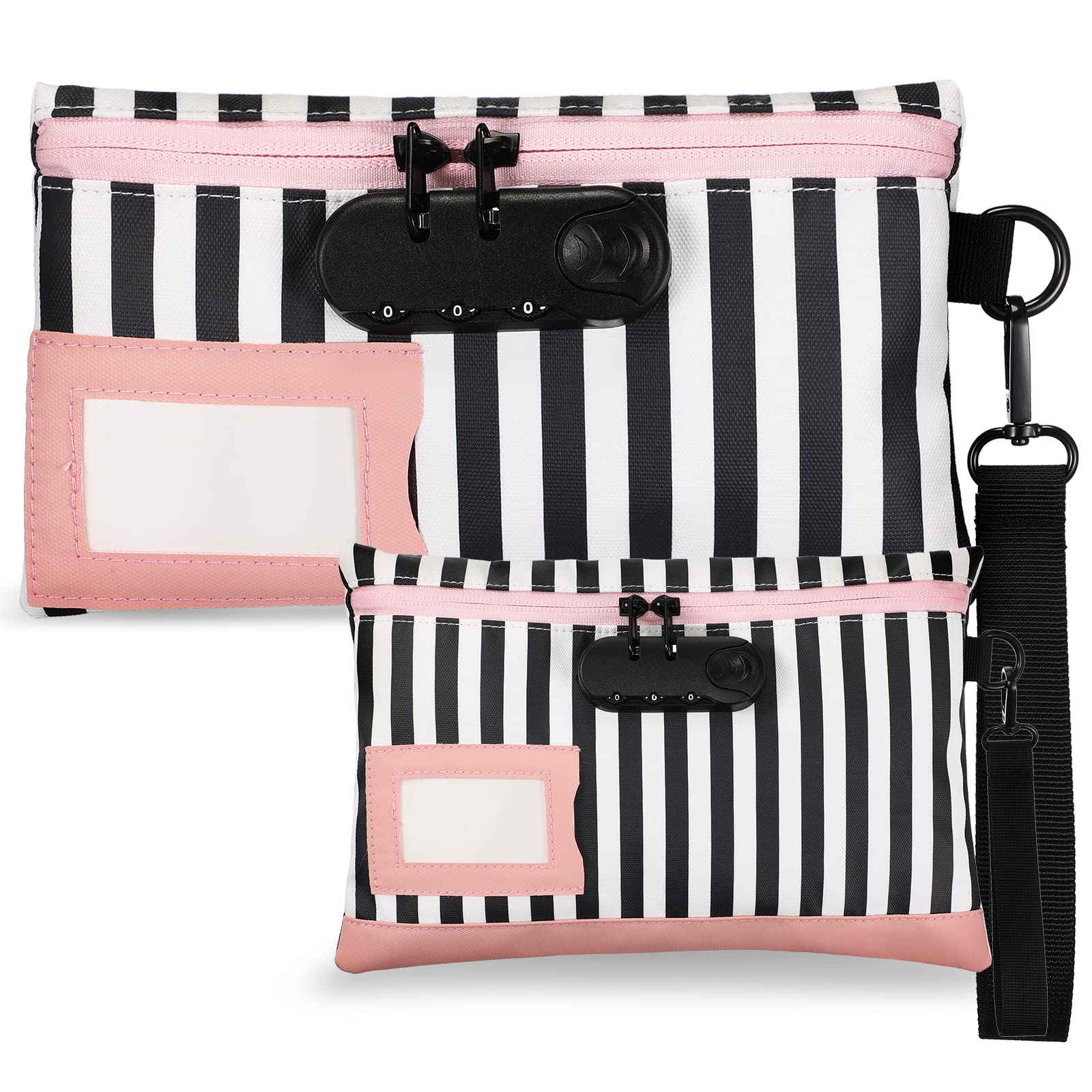 Photo 1 of LEIFIDE 2 Pack Money Bag with Lock and Locking Pouch Cash Bag Locked Pencil Pouch Bank Bag with Combination Lock for Credit Cards Notary Supplies, 11.8 x 7.9 Inch and 9 x 5.1 Inch(Pink)