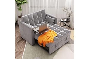 ORRD Convertible Sofa Bed, 3-in-1 Multi-Functional Velvet Sleeper Couch Pull-Out Bed, 48'' Loveseat Chaise Lounge with Adjustable Backrest and Pillows, Hidden Side Table for Living Room, Small Space
