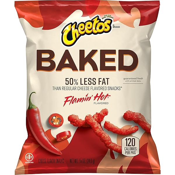 LAY’S BAKED CHEETOS OVEN BAKED CRUNCHY WHOLE GRAIN FLAMIN’ HOT CHEESE FLAVORED SNACKS, 0.875 OUNCE (PACK OF 104)