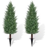 3FT Artificial Cedar Topiary Trees Realistic Fake Plants with Ground Spike | Set of 2 UV Resistant Artificial Plants Indoor Fake Tree Faux Outdoor Plants for Porch Garden Home Offices D&eacute;cor