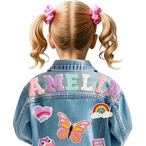 SCZQOVR Personalized Girls Denim Jacket with Name Patches, Custom Toddler Jean Jacket for Girls Age 1-14, Back to School Spri