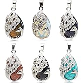 Flemtai 6 Pieces Tree of Life Peacock Pendant for Women,Natural Stone Pendants Platinum Peacock Teardrop Charm for DIY Necklaces Jewelry Making