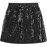Noomelfish Girls Sparkly Sequin Skirt Kids Elastic Waist Mini Pencil Skirts (5-12 Years)
