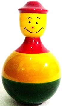 Crafts India Handcrafted Wooden Balancing Doll - Aadisi Nodu Bilisi Nodu Gombe - Smiling Joker- 10cms