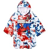 Marvel Spiderman Kids Changing Robe, Hooded Towel Poncho Boys Girls, Avengers Wearable Towel for Swim Surf, Gifts for Kids (Blue/Red, 10-13 Years)