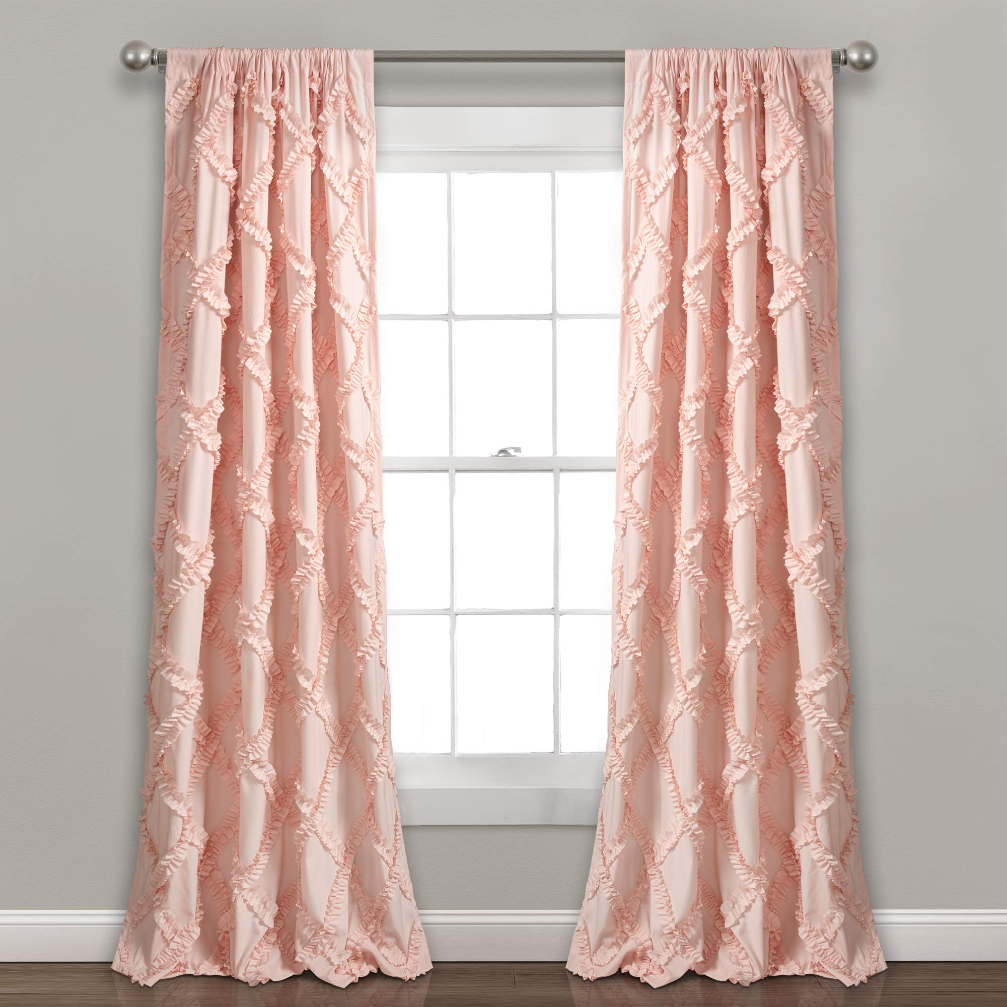 Lush Decor, Blush Ruffle Diamond Curtains Textured Window Panel Set for Living, Dining Room, Bedroom (Pair), 84” x 54 — image 1