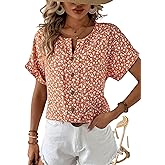 ROSA FERA Plus Size Women's Floral Button Front Blouse Short Sleeve Summer Tops Casual Shirt