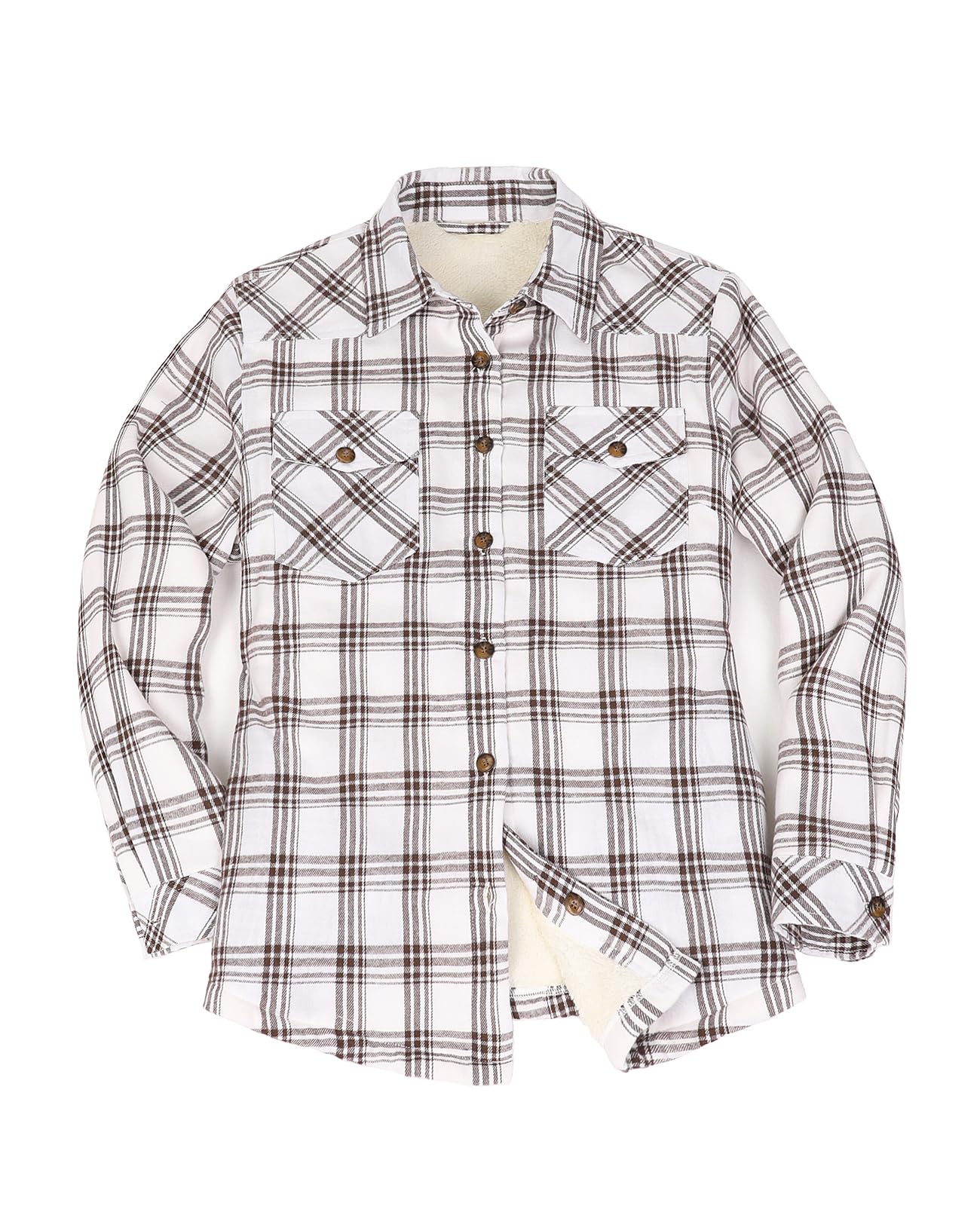 ThCreasa Womens Flannel Plaid Shirt Jacket Fleece Lined Long Sleeve Button Down Shacket Casual Fall Clothes Mocha Mist S Image