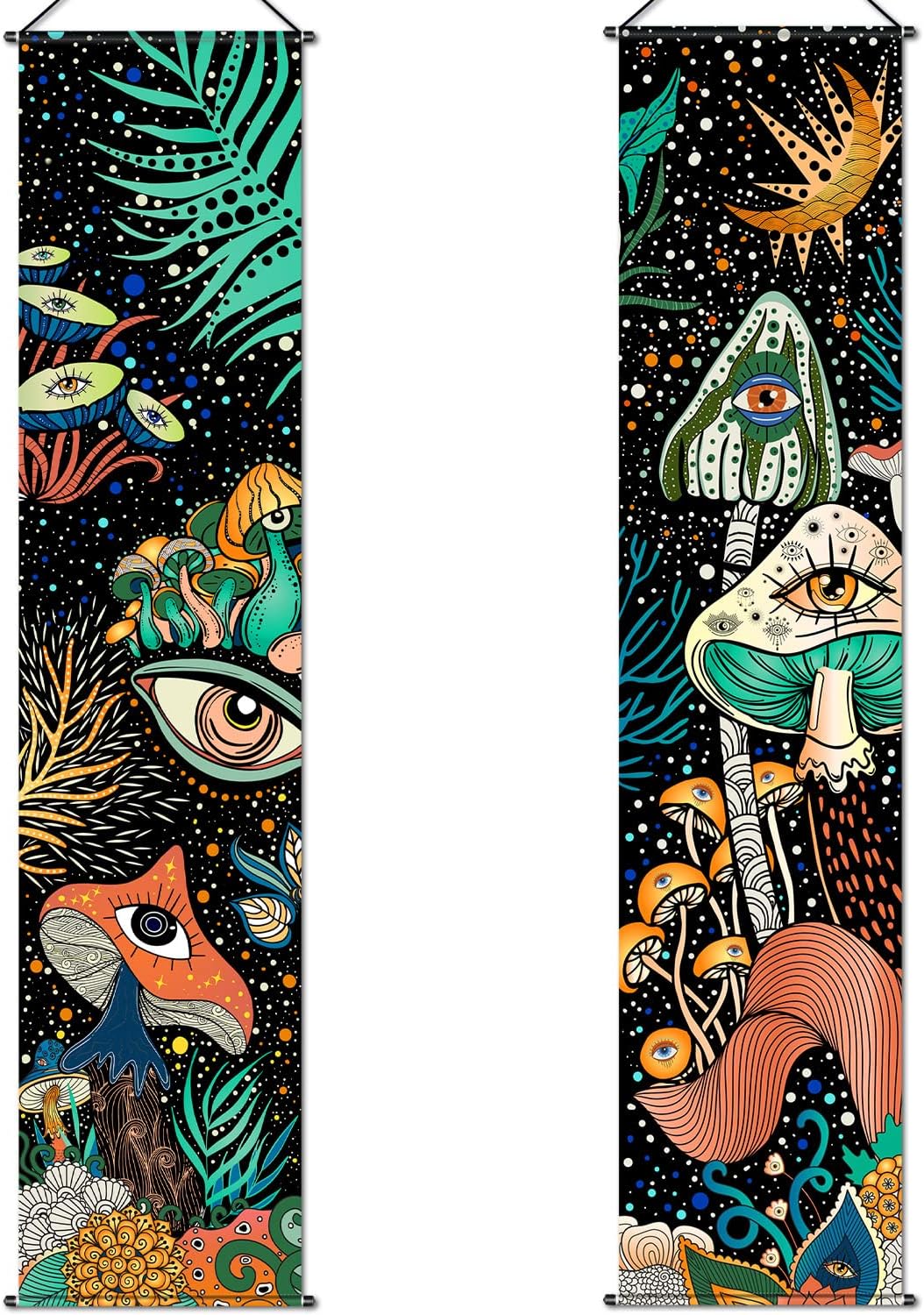 Tapestries - 2 Pcs Mushroom Tapestry Banner Hippie Wall Decoration Eyes Ocean Room Wall Hanging Peacock Bohemian Colorful Abstract Mushroom Backdrop Photography Background for Home Aesthetic Decor Room Bedroom