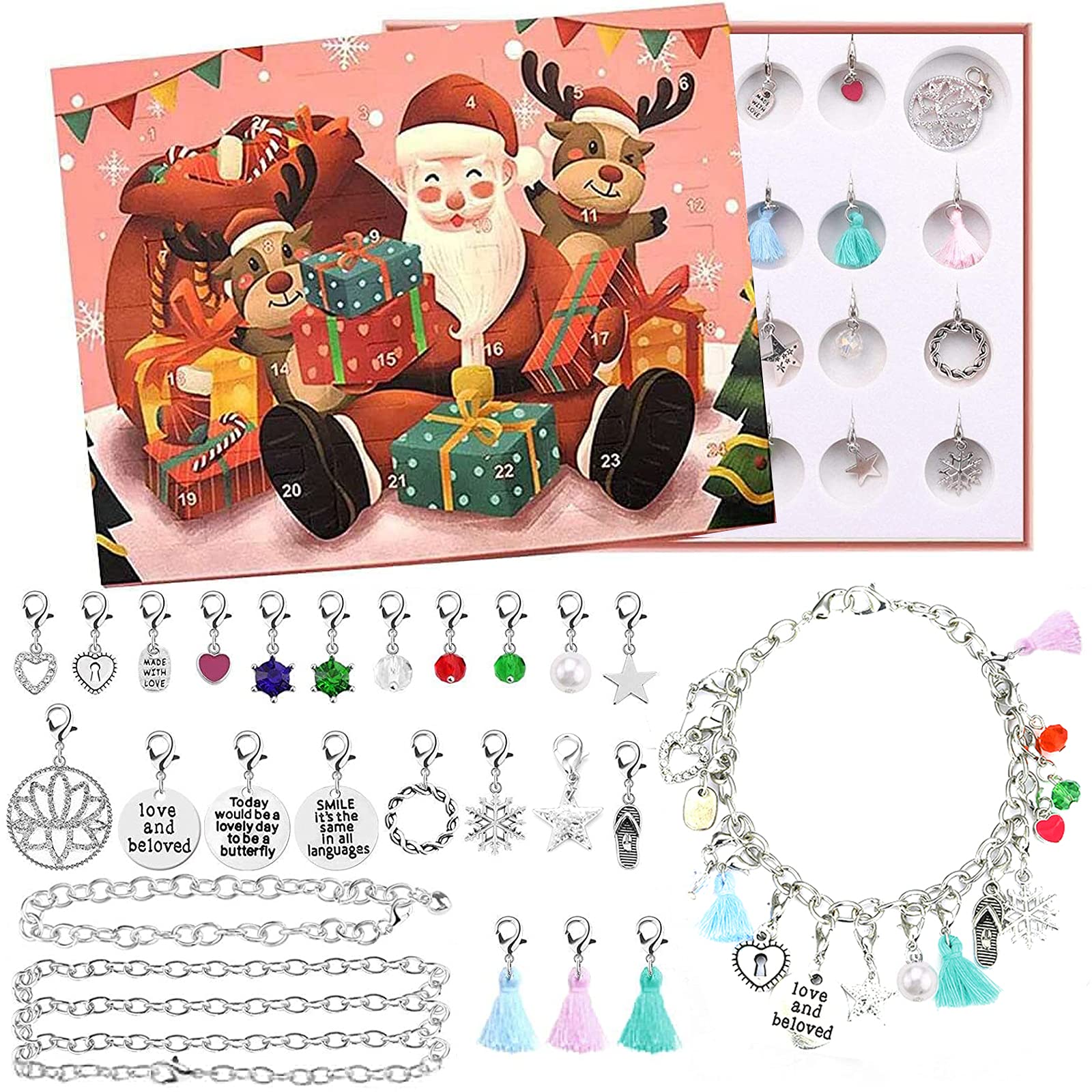 Advent Calendar 2025 Girls, XISTEST Jewellery Advent Calendar 2025 Girls, Advent Calendar for Teenage Girl, Charm Bracelet Advent Calendar Filler with 2 Bracelets 22 Charms