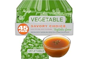 SAVORY CHOICE Reduced Sodium Vegetable Broth Concentrate, 45 Packets (9.6g) - Vegan, Vegetarian, Gluten-Free, Diary-Free Broth Concentrate