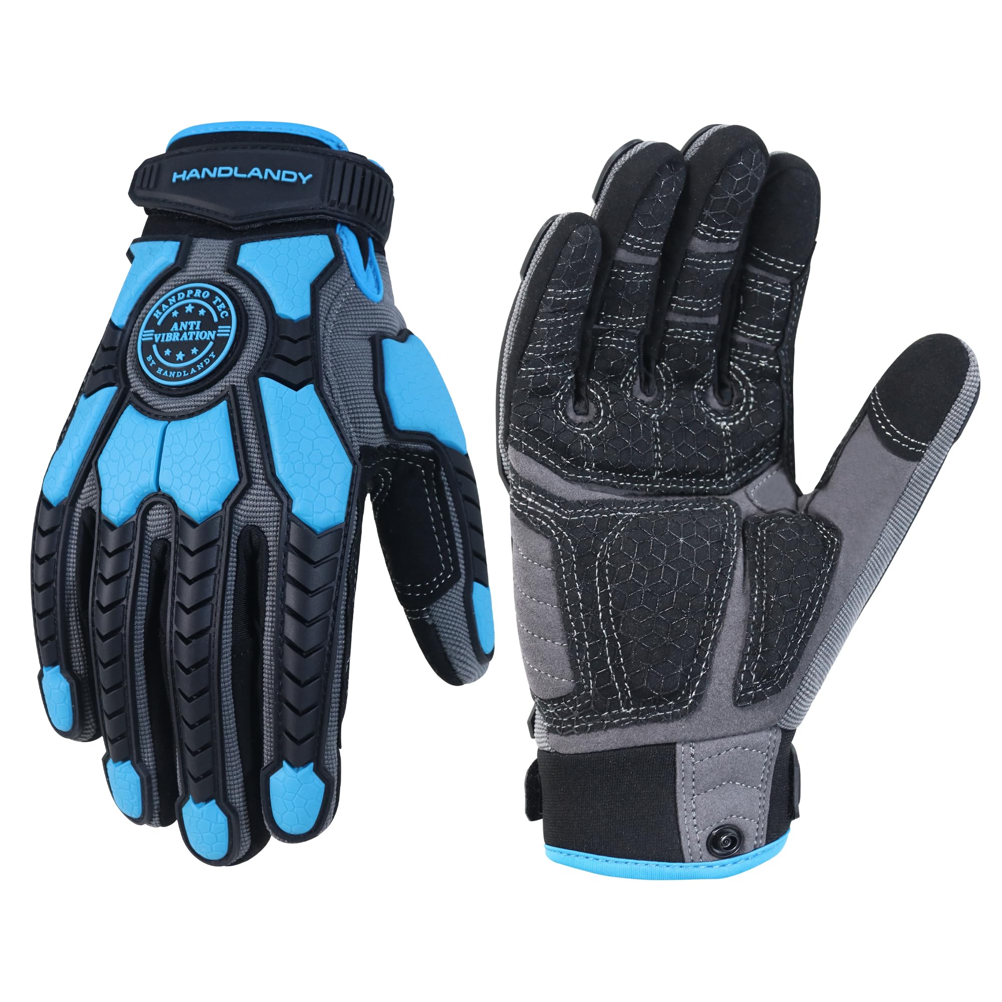 HANDLANDY Anti Vibration Gloves Men Impact Resistant Work Gloves, Padded Palm Grip Heavy Duty Working Gloves (Blue, M) — image 1