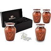 BOLD & DIVINE Wooden Textured Theme Keepsake Urn | Human Ashes Memorial Urn, Burial, Funeral Cremation Urns (Red Cherry Wood, Set of 4_Mini)