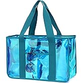 Fammart Iridescent Clear Beach Bag for Women, Large Pool Tote Cruise Vacation Essentials - Waterproof, Zipper Closure