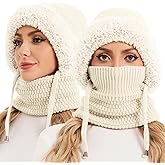 Sumolux 3 in 1 Beanie Hat for Women with Fleece Lined Scarf and Mask Outdoors Windproof Knitted Ski Mask Set