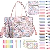 Bulyoou Large Bible Bag Quilted Bible Cover Case Kit for Women Church Bag with Shoulder Strap Study Supplies Christian Gifts(Spliced Flower)