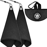 2-Pack Magnetic Golf Towel with Clip, Soft Microfiber Waffle Design - Industrial Strength Magnet for Strong Hold to Golf Bags, Carts & Clubs - Black