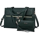 LOVEVOOK Laptop Bag for Women 15.6 Inch Tote Work Professional Leather Computer Briefcase Waterproof Handbag Shoulder Large Capacity Business Teacher Office Crossbody Purse, 131# Dark Green