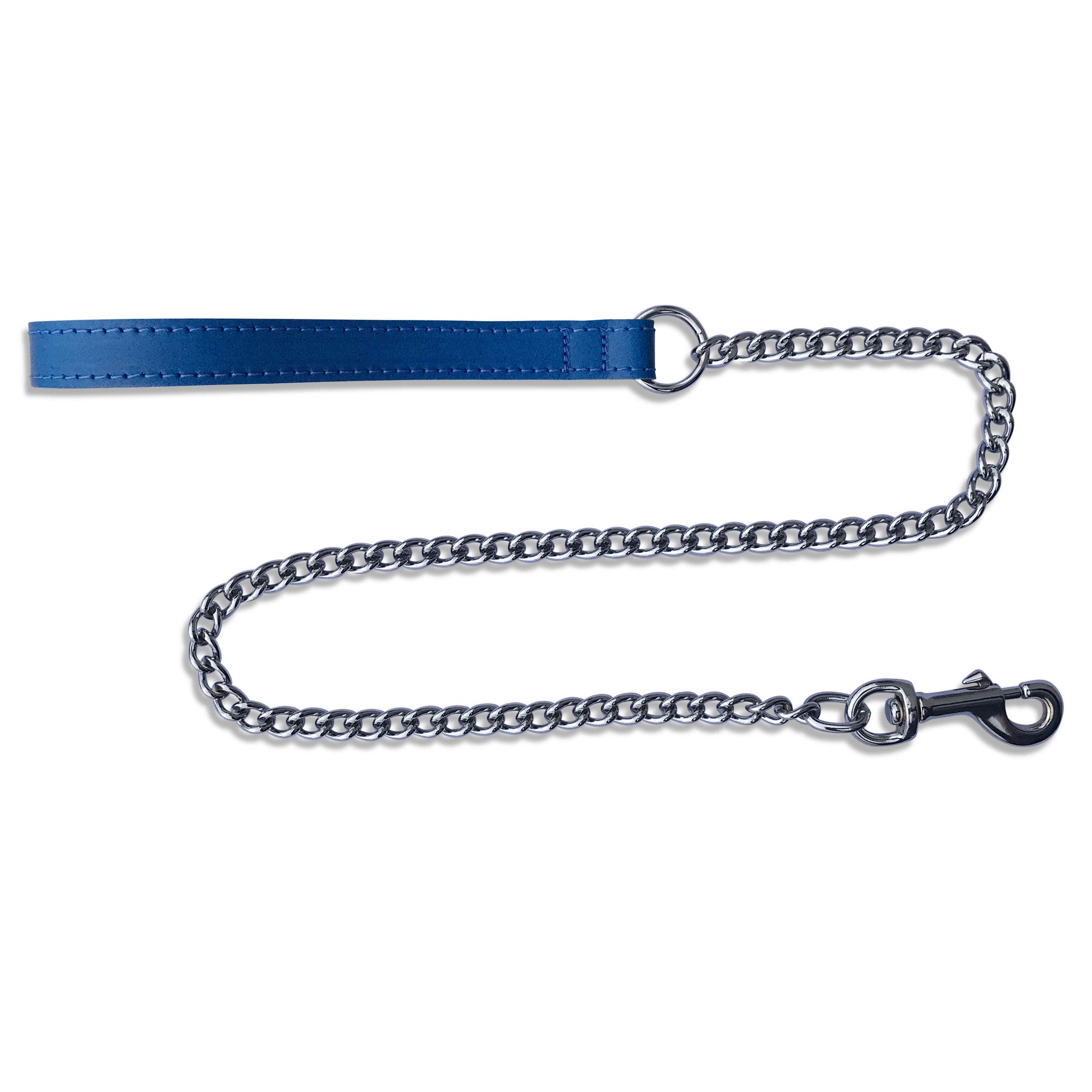 BBD Pet Products Heavy Leather Chain Lead, One Size, 36 x 3/4-Inch, Royal