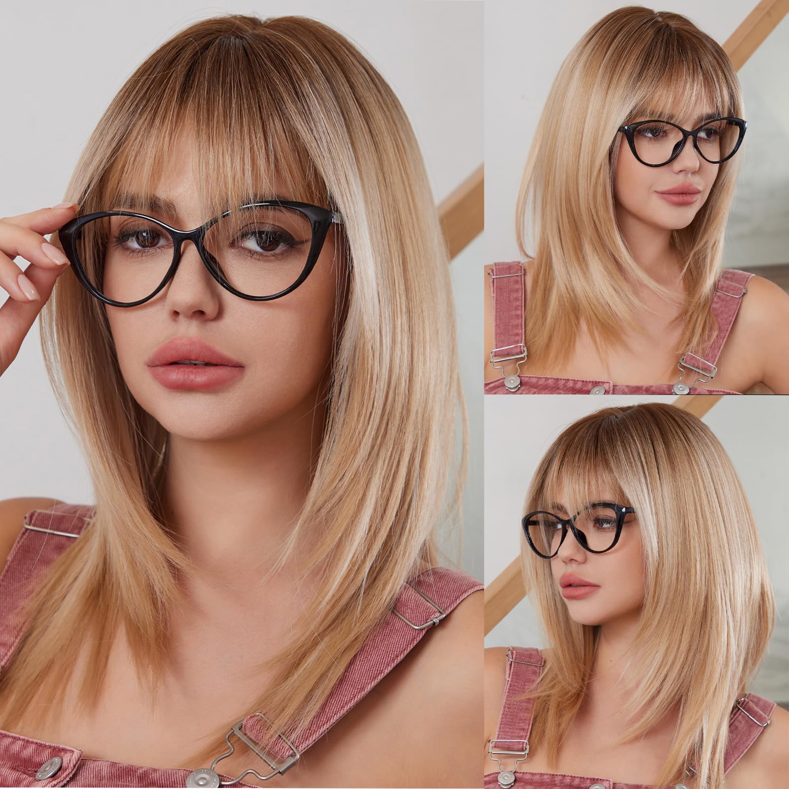 WOKESTAR Long Straight Wigs for Women with Fringe, Layered Synthetic Blonde Color Wigs for Women — image 1