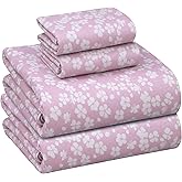 RUVANTI Flannel Sheets King Size - 100% Cotton Double Brushed King Size Sheets Set - Deep Pockets 16 Inches Bed Sheets - All Seasons Breathable & Extra Soft - Warm & Cozy, 4 Piece, Pink Flora