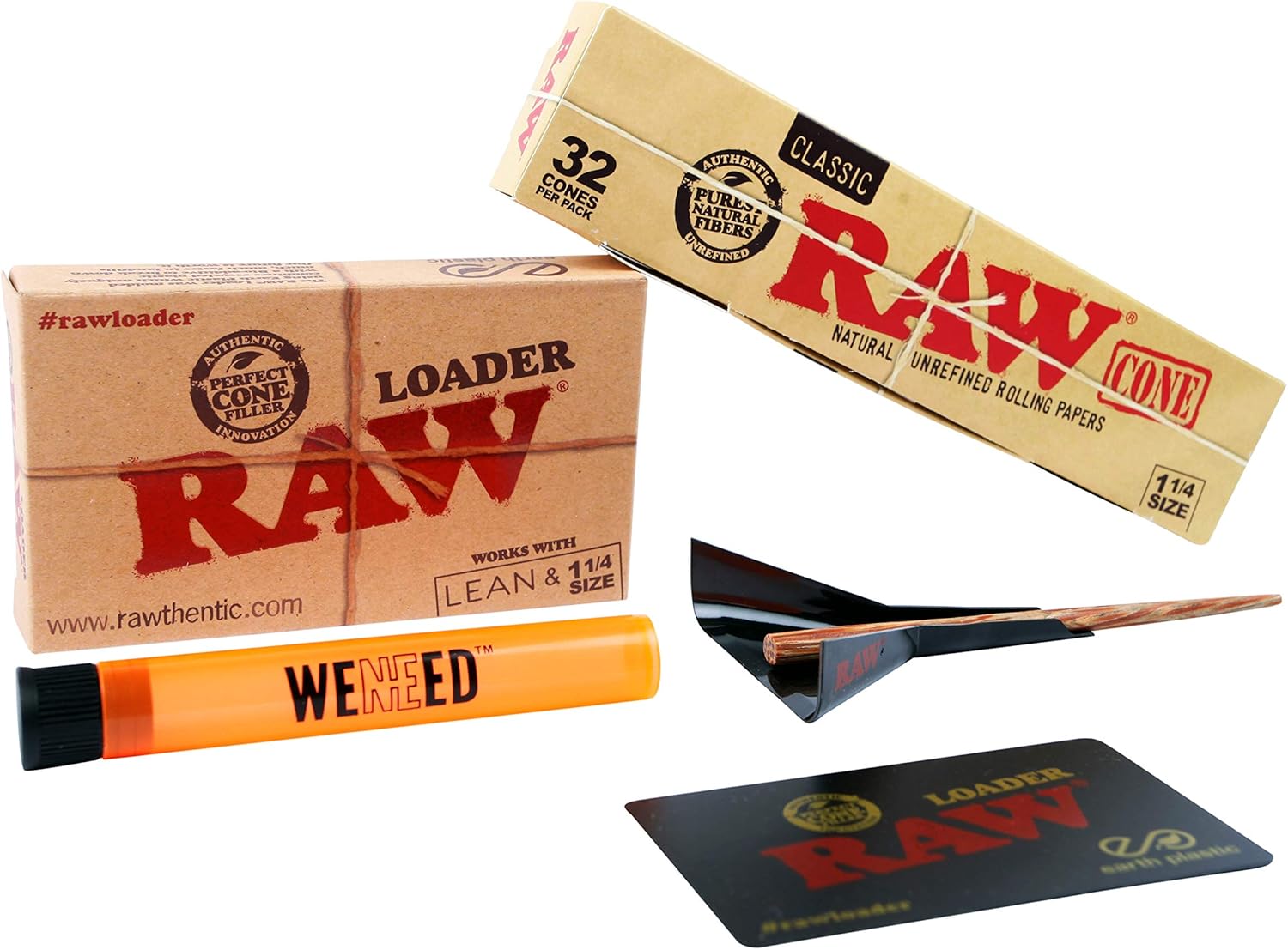 Raw Cones Lean Loader Bundle 32 Pack 1 1/4 Sized Unbleached