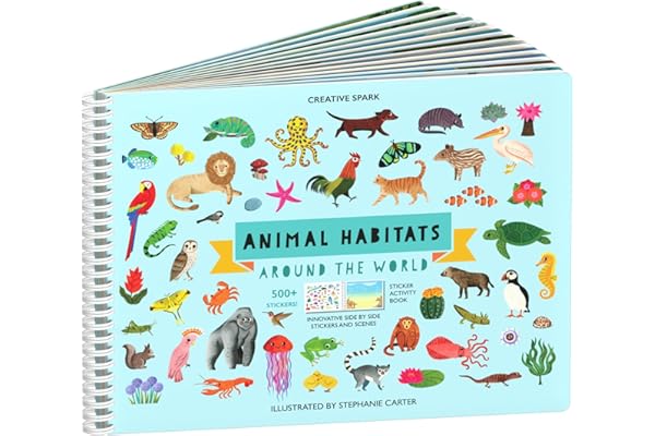 Cupkin Animal Sticker Book Activity for Kids, Toddler Airplane Travel Essentials, 500+ Habitat Stickers for Kids + 12 Scenes + 12 Coloring Book Pages, Animal Lover Kids Gift, Kids Crafts for Ages 2-8