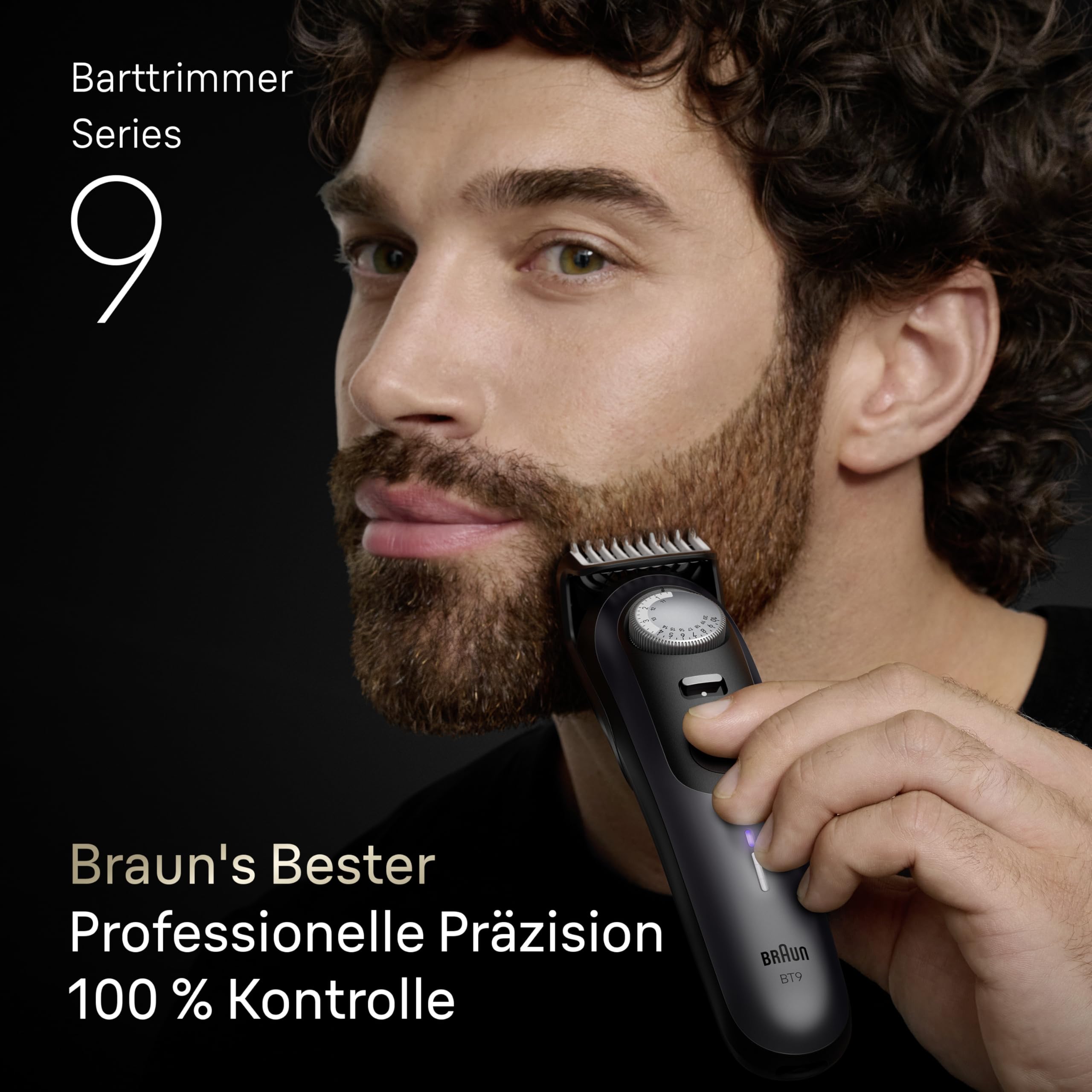 Braun Barttrimmer Series 9, Elektrischer Bartschneider Herren mit 14 Barber-Tools, Ultrascharfe ProBlade Klinge, 180 Min Akkulaufzeit, Kabelloser Bartrasierer, 52 Längen, Wasserdicht, BT9565, Titan 2