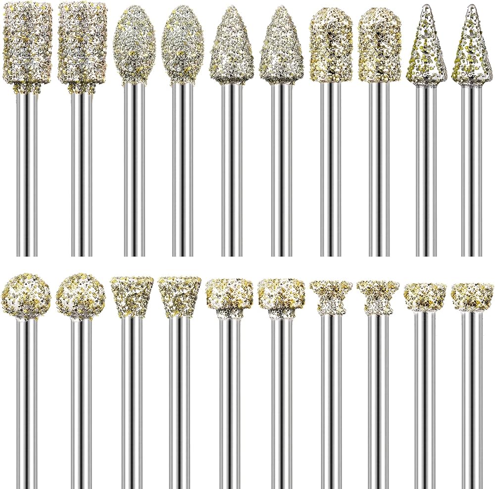 FOTYBEI Diamond Grinding Burr Bit Set 20Pcs 1/8 Inch Shank Dremel