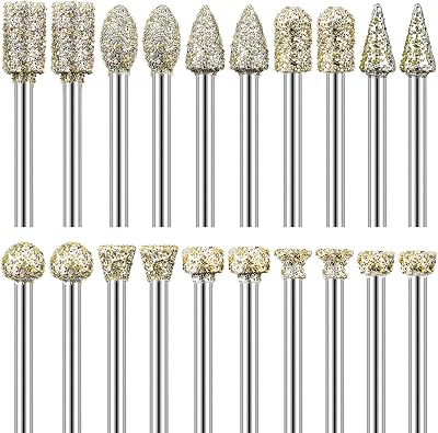 FOTYBEI Diamond Grinding Burr Bit Set 20Pcs 1/8 Inch Shank Dremel