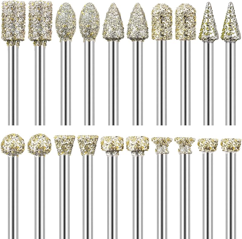 FOTYBEI Diamond Grinding Burr Bit Set 20Pcs 1/8 Inch Shank Dremel