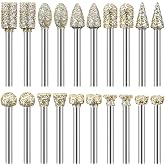 Diamond Grinding Burr Drill Bit Set for Dremel Rotary Tool 20Pcs Diamond Burr Bits with 1/8 Inch Shank Rotary Tool Accessories for Stone Glass Ceramics Carving, Grinding, Polishing, Engraving