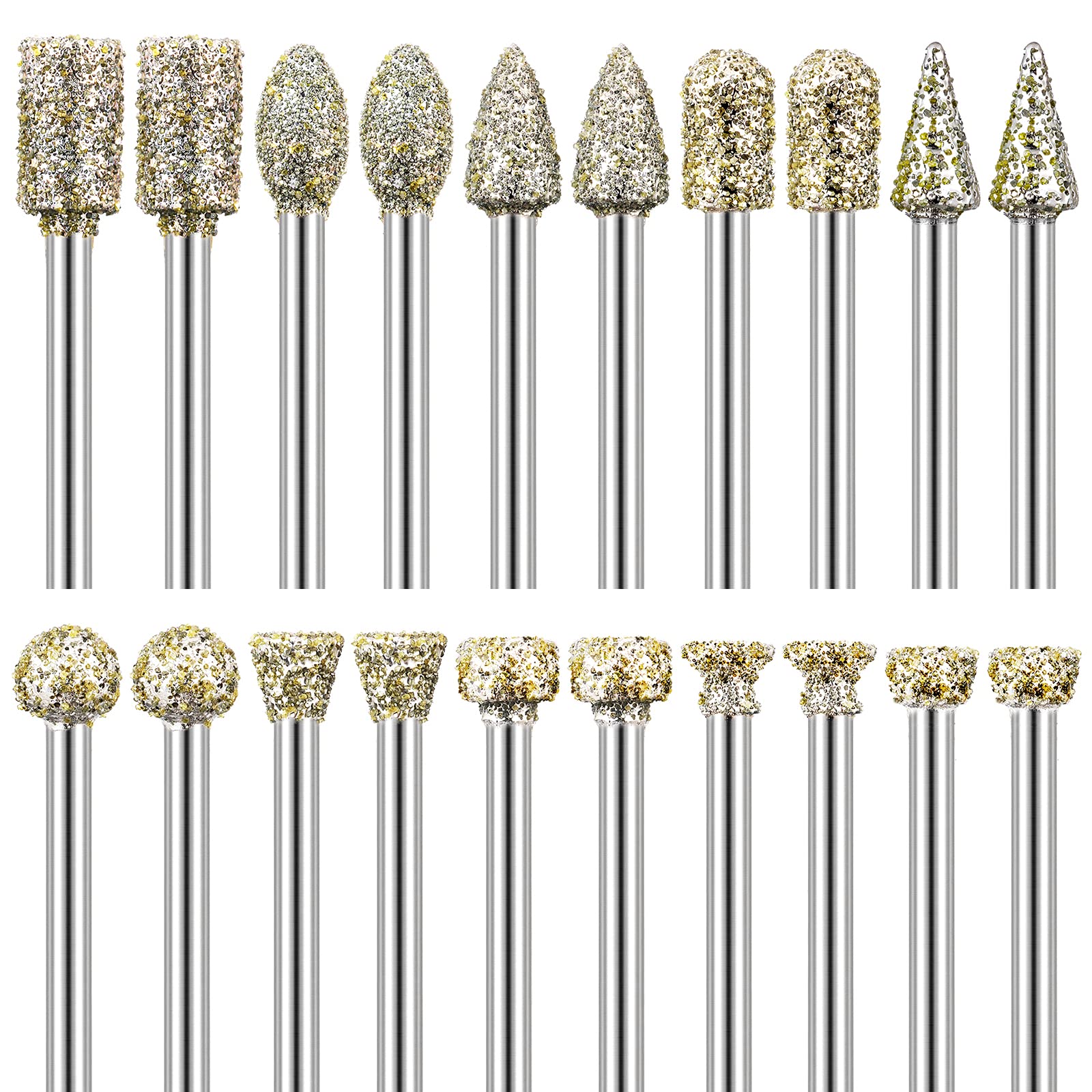 Diamond Grinding Burr Bit Set for Dremel Rotary Tool, 20Pcs Diamond Burr Bits with 1/8 Inch Shank Rotary Tool Accessories for Stone Glass Ceramics Carving, Grinding, Polishing, Engraving