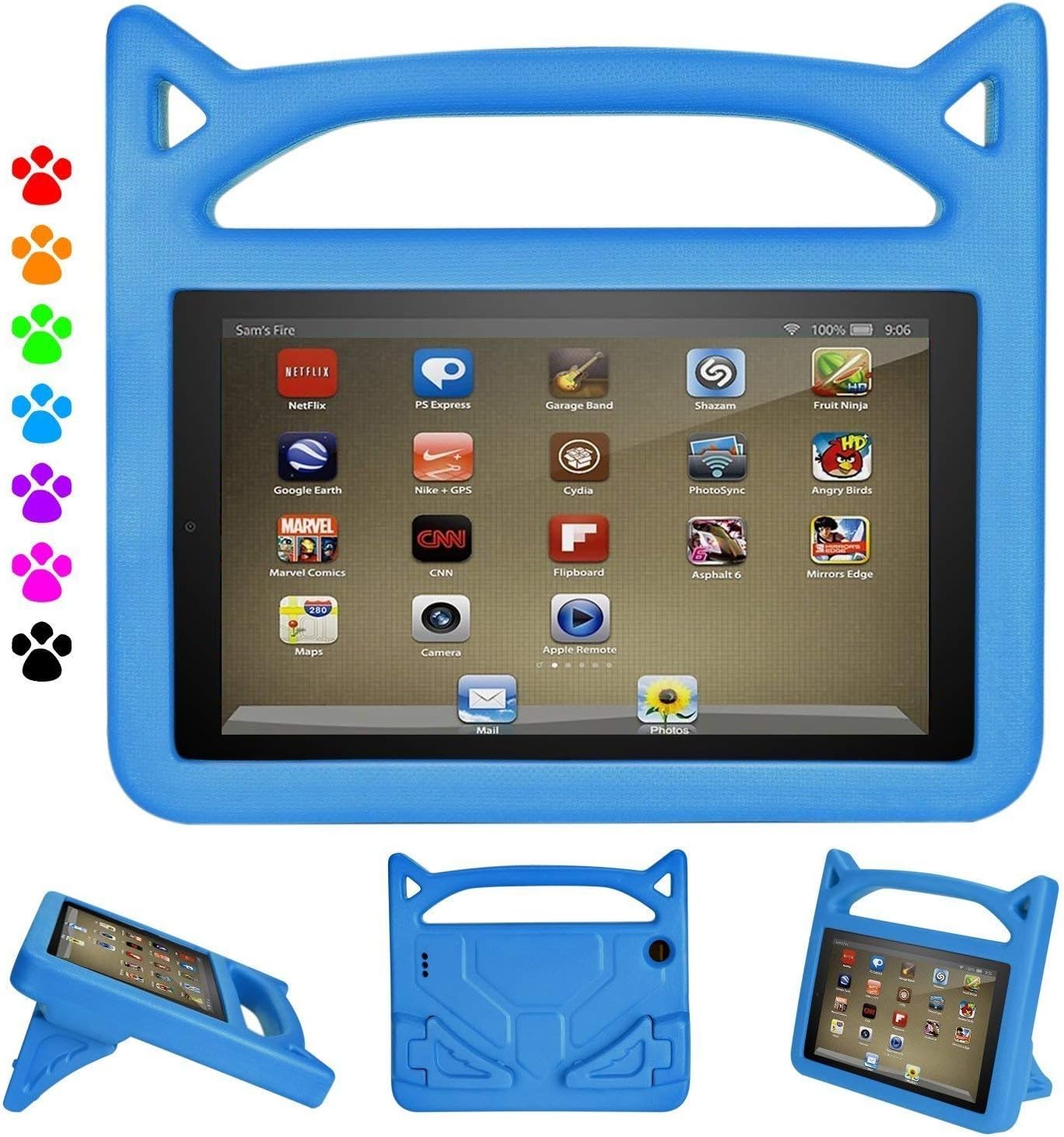 Kid-Proof Case for F i r e H D 8 2016/2017/2018 Tablet - Roasan Lighteight Shockproof Handle Friendly Stand Kids Case for All-New F i r e H D 8 Display (F i r e H D 8 Case, Blue)