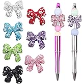 Niziky 7PCS Rhinestone Focal Beads for Pens, Colorful Bowknot Shape Rhinestones for Beadable Pens Keychain Making, Large Spacer Bead Bling Glitter Sparkle Diamond Beads for Jewelry Bracelet Crafts