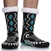 LINEMIN Mens Warm Slipper Socks Soft Cozy Fuzzy Fleece-Lined Winter Non Slip Indoor Christmas Socks