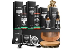 LOVERY Christmas Gifts for Men Beard Grooming Kit, Gifts for Dad, Holiday Gift Beard Kit Set with Beard Oil, Balm, Wash, Brush, Comb & More, Mens Gifts for Him, Birthday Boyfriend Husband Man