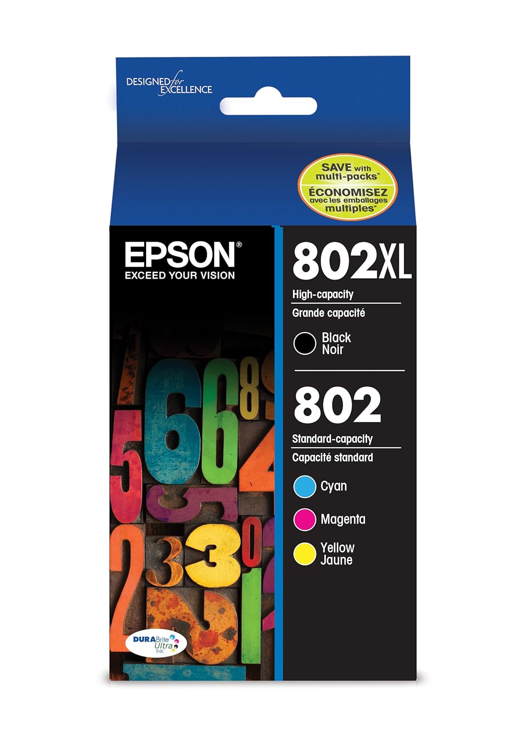 Epson T802XL-BCS DURABrite Ultra Black High Capacity and Color Combo Pack Standard Capacity Cartridge Ink