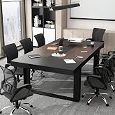 ECACAD 7FT Conference Table for 6-8 People, Large Rectangular Meeting Table, Modern Seminar Table for Office Meeting Conference Room, Black and Deep Brown (86.8&rdquo;L x 47.2&rdquo;W x 29.4&rdquo;H)