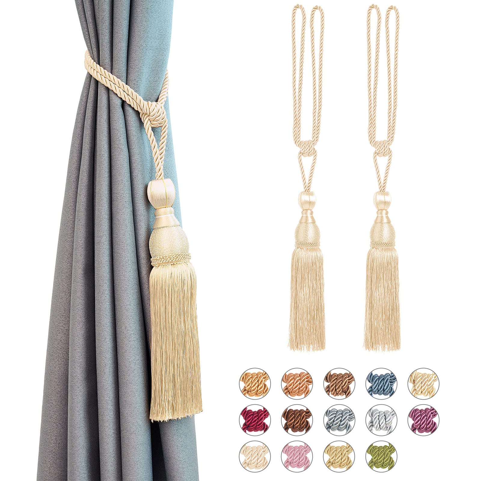 Pretty Jolly 2 Pack Mesh Ball Tassel Curtain Tiebacks European Vintage Style Curtain Holdbacks Handmade Braided Rope Decorative Drape Tie Backs for Home and Office Window Drapery (Beige Pink)