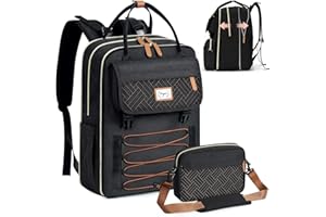 Tonyeee Baby Diaper Bag Backpack, Large Diaper Bag for 2 Kids, Baby Bag for Boys & Girls, Expandable Travel Diaper Bags with Removable Cross Body Bag, Black