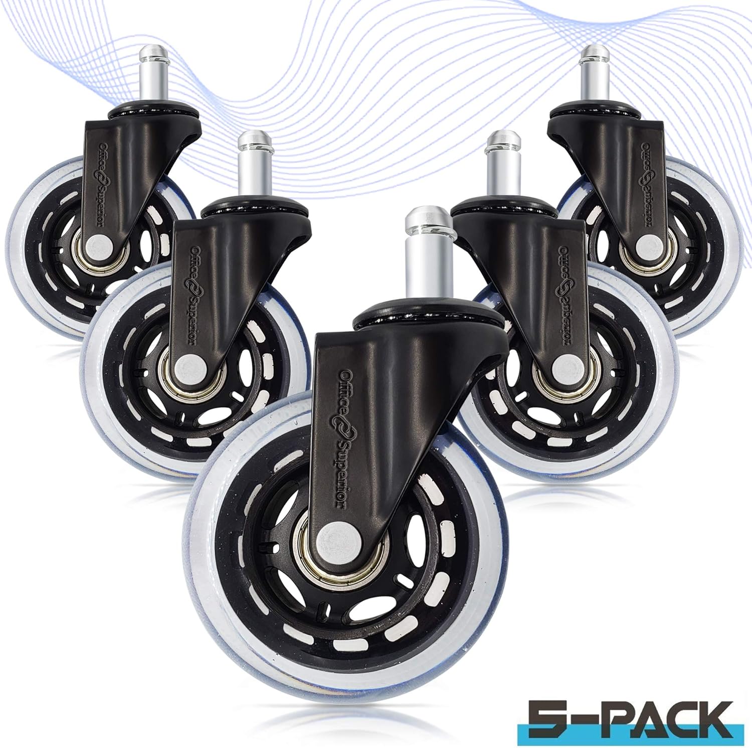 Office Chair Wheels Replacement (Set of 5) for Carpet, Hardwood, Wood, Tile, and Laminate Floor, Strong Casters to Replace Your Desk Floor Mat, Universal Fit : Office Products