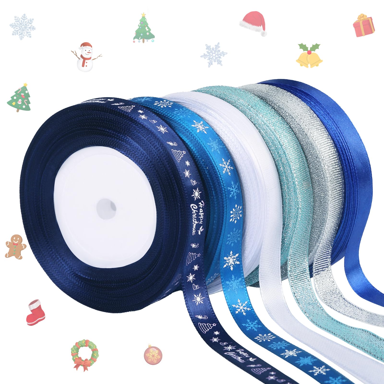 Photo 1 of ****ONLY 4  ROLLS  ****

DIYDEC 6 Rolls Christmas Wrapping Ribbon 3/8 Inch 150 Yards Snowflake Wrapping Ribbon Winter Blue Glitter Grosgrain Ribbons for Christmas Tree Gift Wrapping DIY Crafts Wreath Holiday Decorations